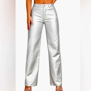 WAYF Silver Vegan Leather Jeans Size Small NWTS